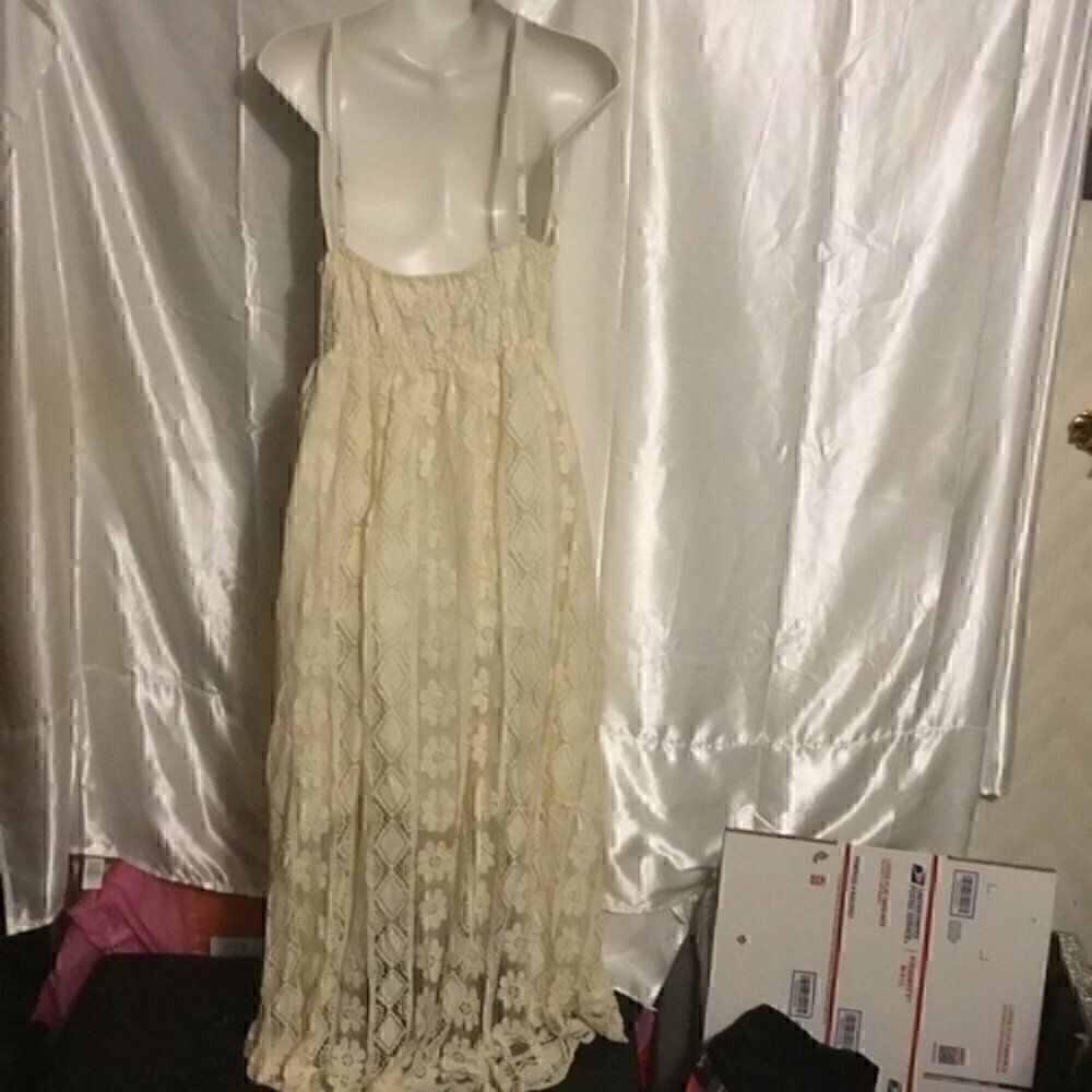 Women's Lace Hollow Out Tassel Trim V Neck Bohemian Maxi Dress L - Picture 9 of 15